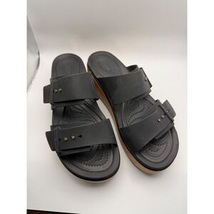 Crocs LiteRide Wedge Sandals Women Size 9 Black Excellent Platform Slides